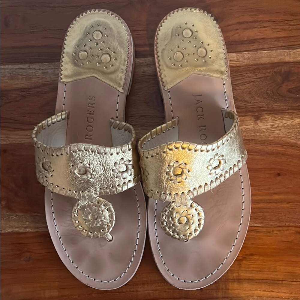 Jack Rogers Gold Sandals with Medallion Design size 8W
